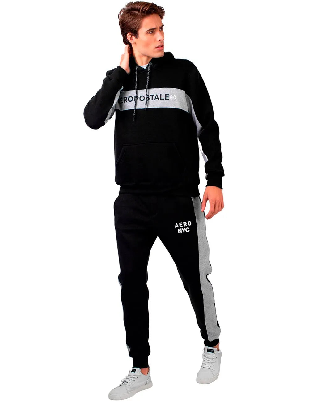 Moletom Aeropostale Masculino Hoodie Colorblock Logo Preto
