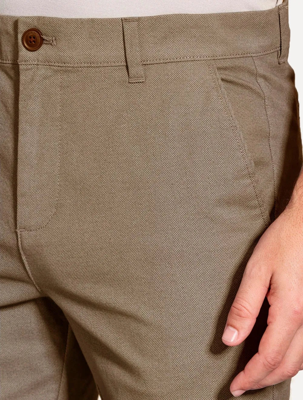 Calça Aramis Masculina Chino Sarja Classica Button Cáqui