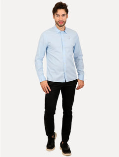 Camisa Tommy Jeans Masculina Slim Original Stretch Azul Claro