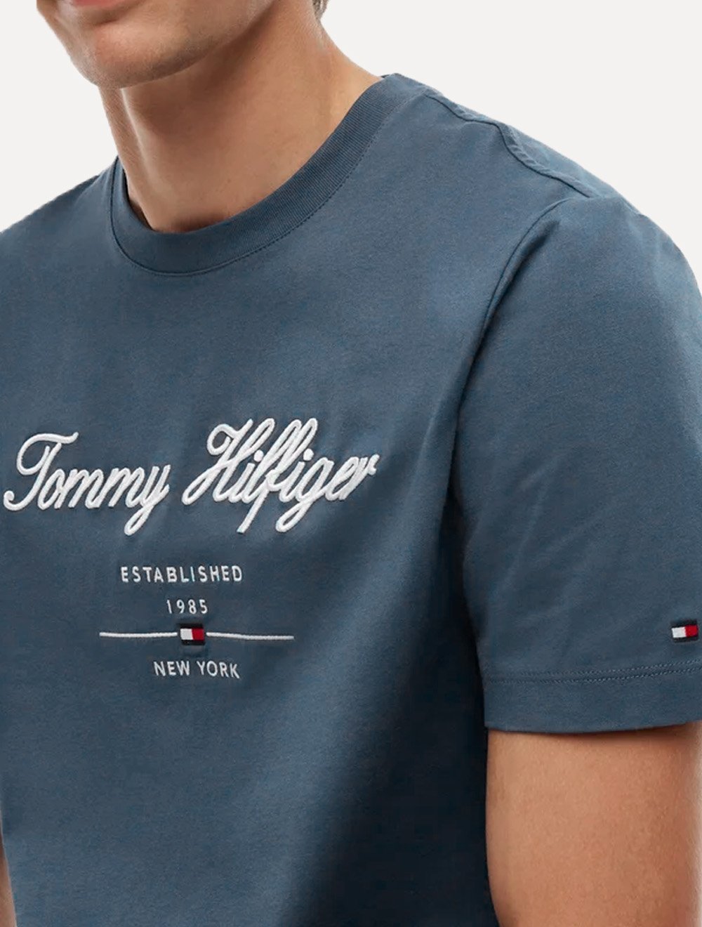 Camiseta Tommy Hilfiger Masculina Embroidered Est. 1985 New York Aegean Sea Azul