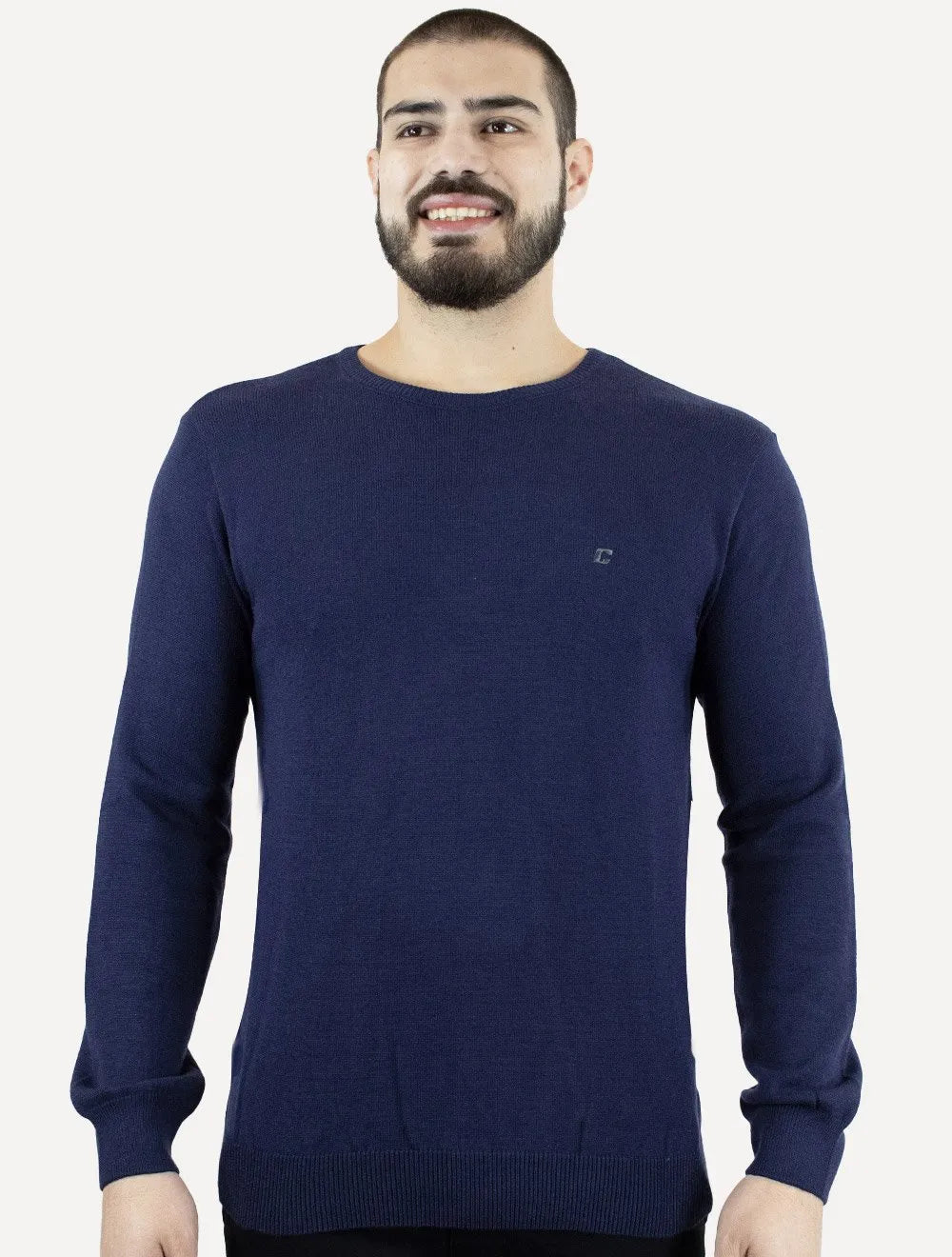 Suéter Colcci Masculino Tricot Crewneck Logo Azul Escuro