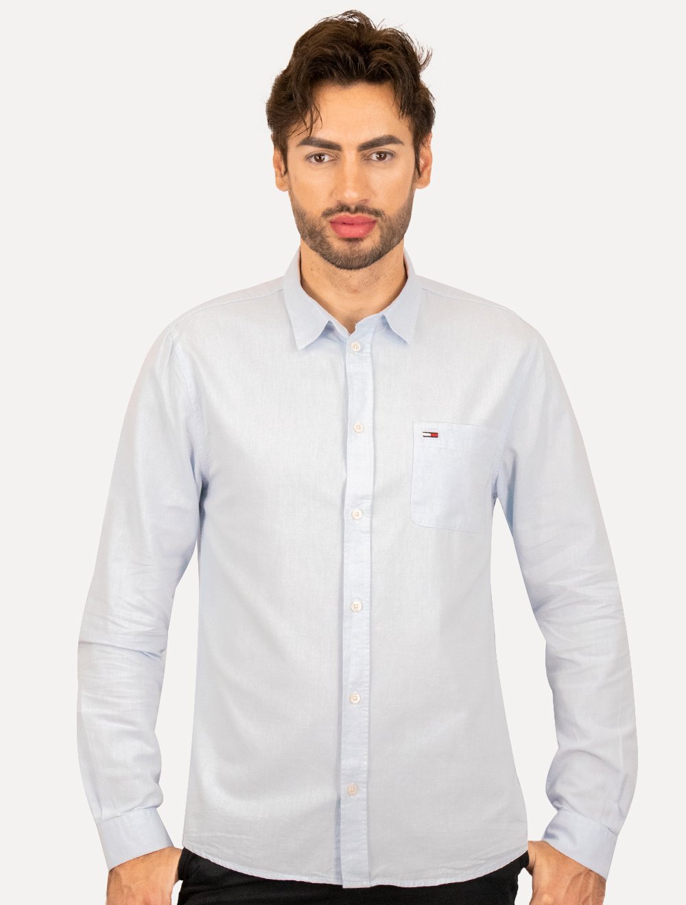 Camisa Tommy Jeans Masculina Regular Classic Oxford Pocket Azul Claro