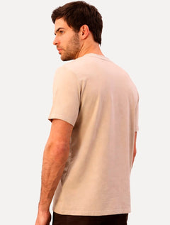 Camiseta Calvin Klein Masculina Gola Alta Friso Logo Bordado Cáqui Claro