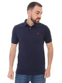 Polo Ralph Lauren Masculina Custom Fit Red Icon Azul Marinho