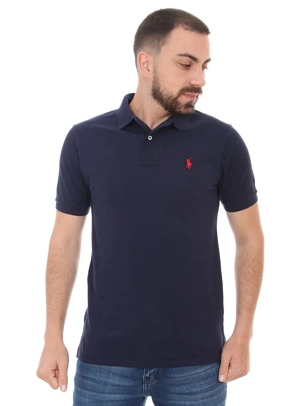 Polo Ralph Lauren Masculina Custom Fit Red Icon Azul Marinho