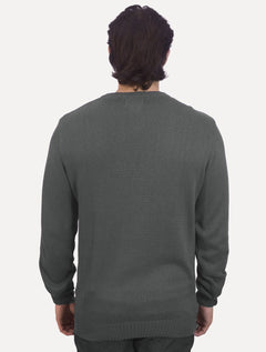 Suéter Dixen Masculino Tricot Gola Redonda Estonada Chumbo