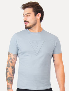 Camiseta Guess Masculina Embossed Logo Azul Claro