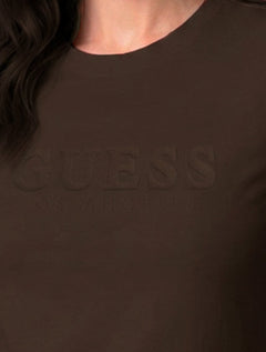 Camiseta Guess Feminina Bold Cursive Embossed Logo Marrom