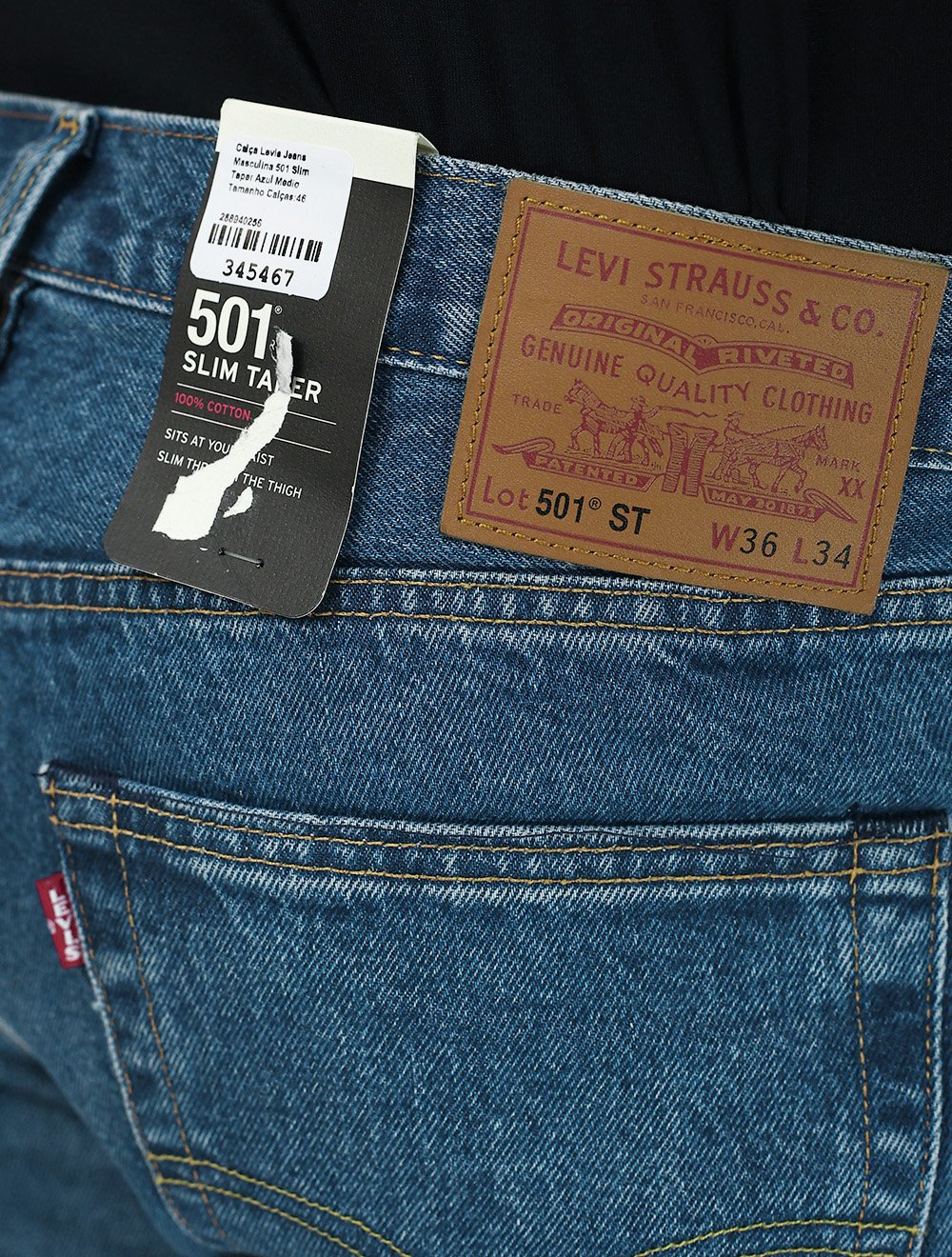 Calça Levis Jeans Masculina 501 Slim Taper Azul Médio