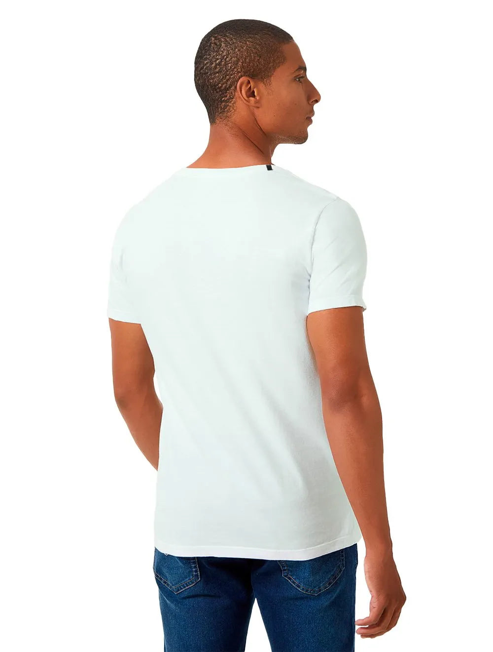 Camiseta Replay Masculina Frontal Stamp Logo Azul Claro