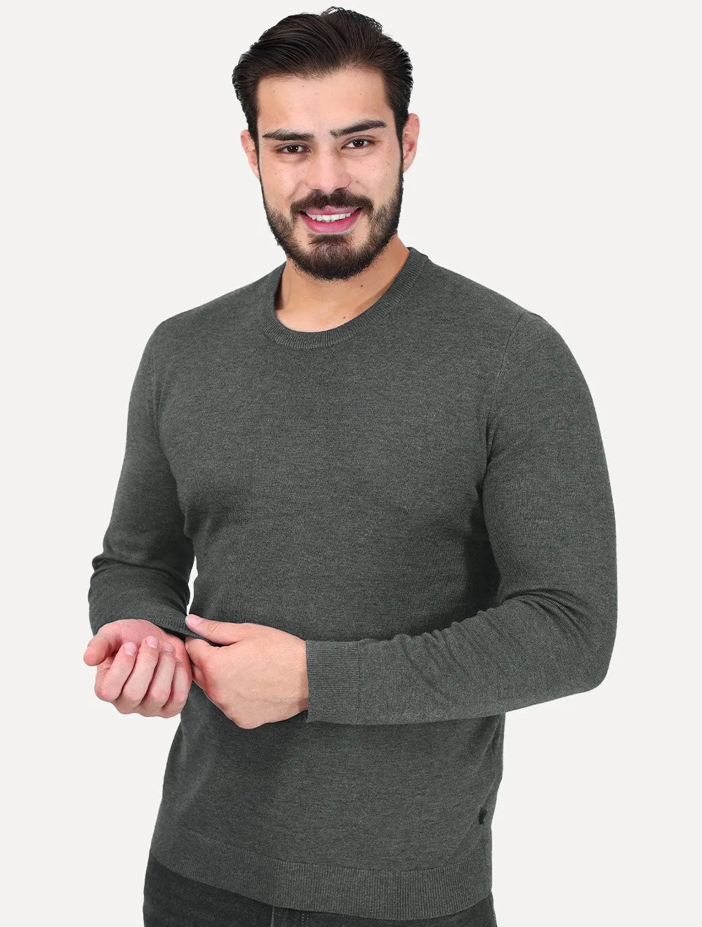 Suéter Calvin Klein Jeans Masculino Tricot Gola Careca Liso Chumbo