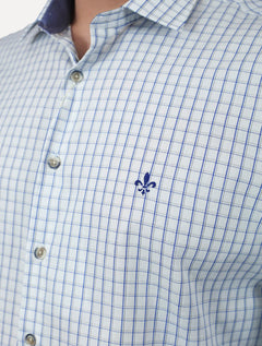 Camisa Dudalina Masculina Slim Fit Superfine Cotton Listrada Azul Claro