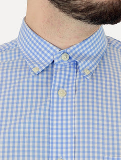 Camisa Tommy Hilfiger Masculina Manga Curta Pocket Gingham Azul Claro