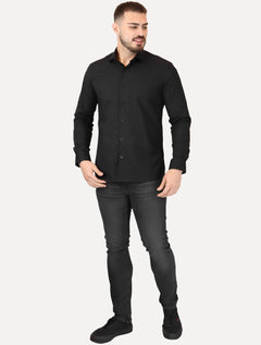 Camisa Aramis Masculina Slim Tricoline Liso Stretch Preta