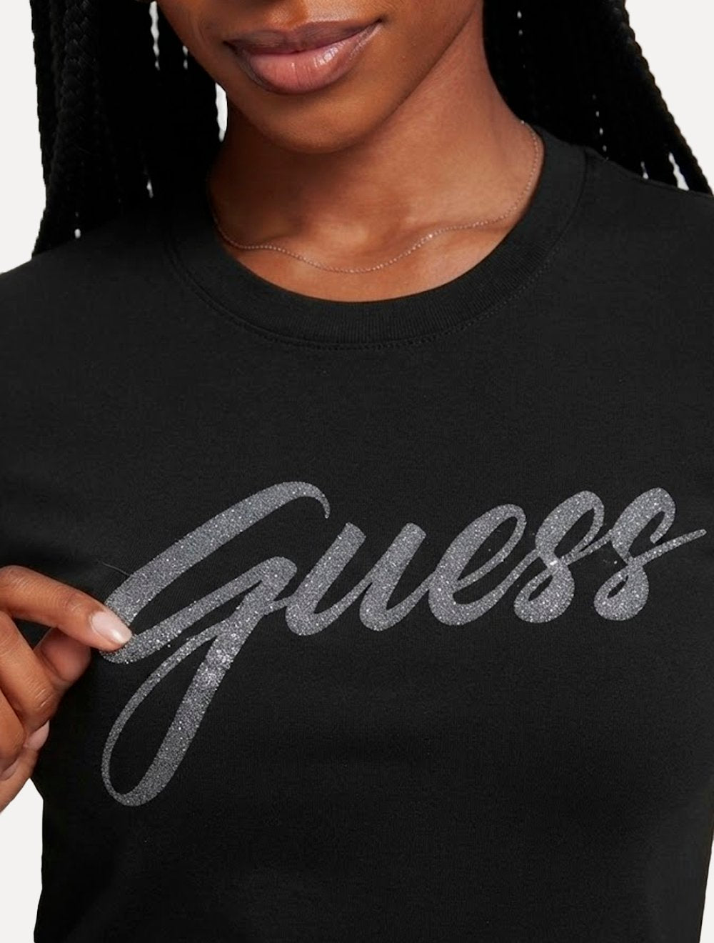 Camiseta Guess Feminina Signature Bright Logo Preta