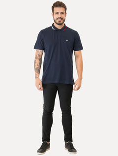 Polo Tommy Jeans Masculina Regular Flag Neck Azul Marinho