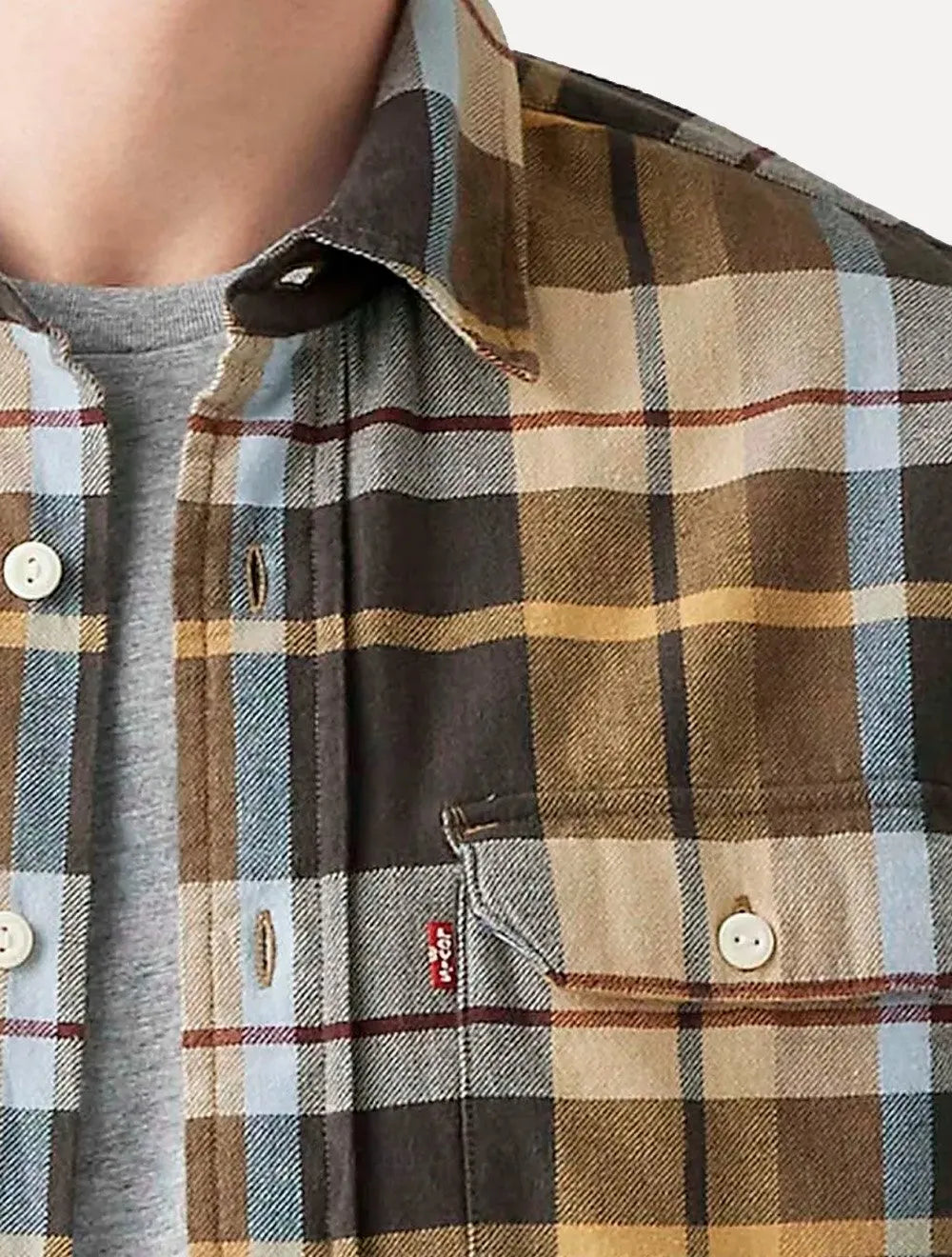 Camisa Levis Masculina Classic Worker Xadrez Marrom