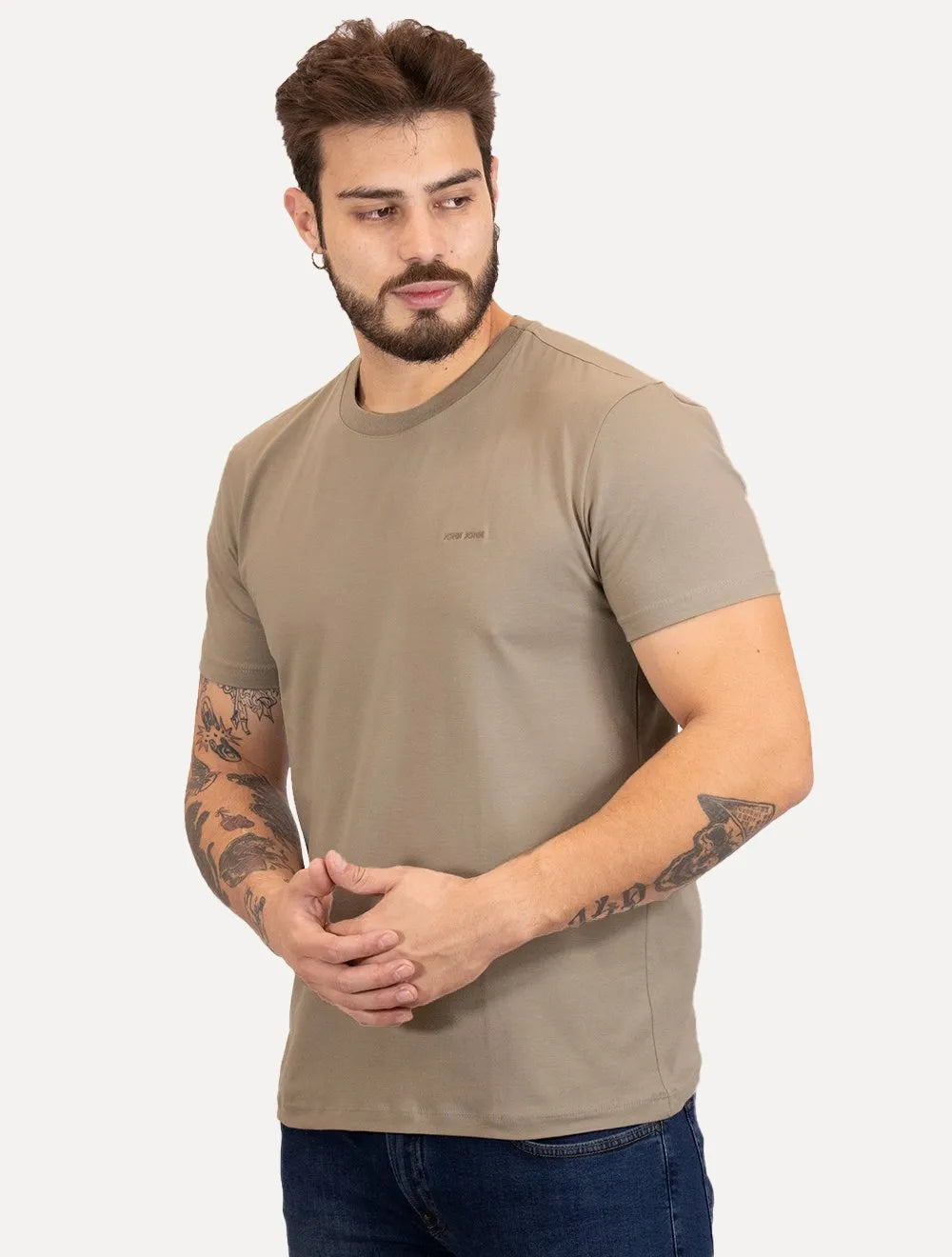 Camiseta John John Masculina Slim Fit Cotton Cáqui