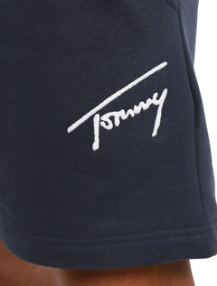 Bermuda Tommy Jeans Masculina Moletom Embroidered Signature Azul Marinho