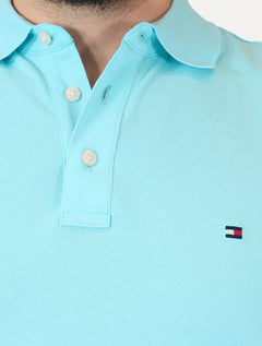 Polo Tommy Hilfiger Masculina Slim Piquet 1985 Dewy Azul Claro