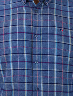 Camisa Tommy Jeans Masculina Regular Xadrez Flannel Check Azul Médio
