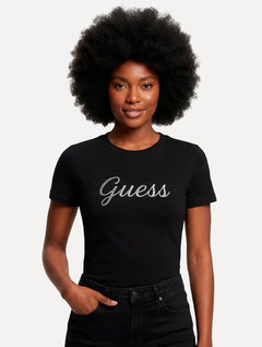 Camiseta Guess Feminina Signature Embroidery Logo Preta