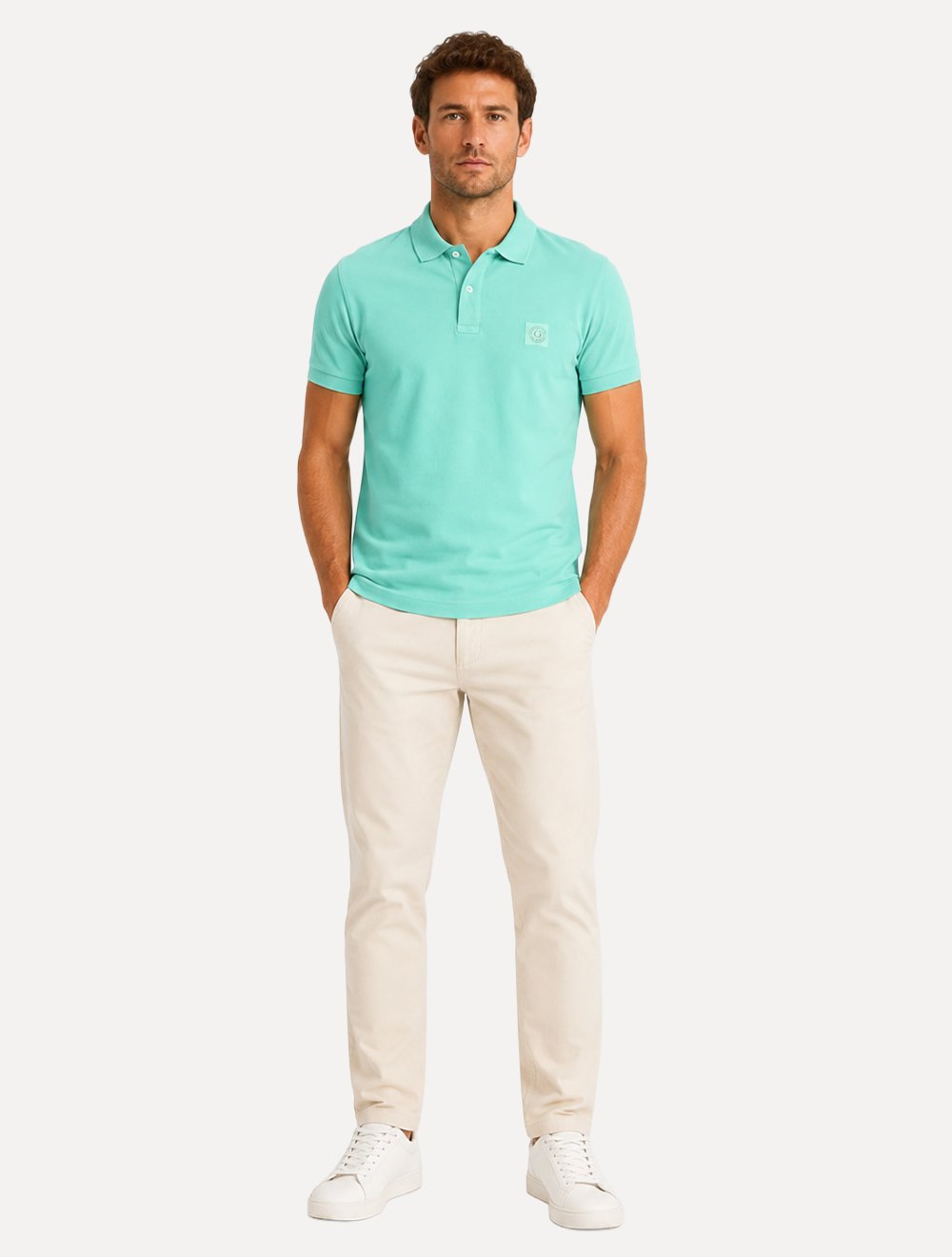 Polo Guess Masculina Piquet Small Patch Verde Claro