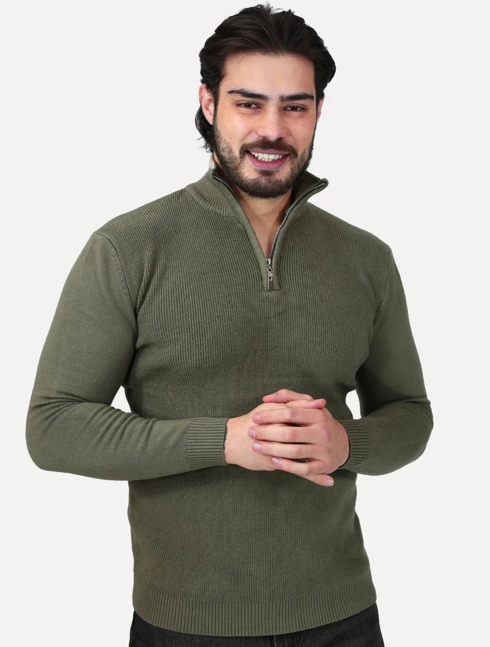 Suéter Dixen Masculino Tricot Straights Half-Zip Gola Alta Verde