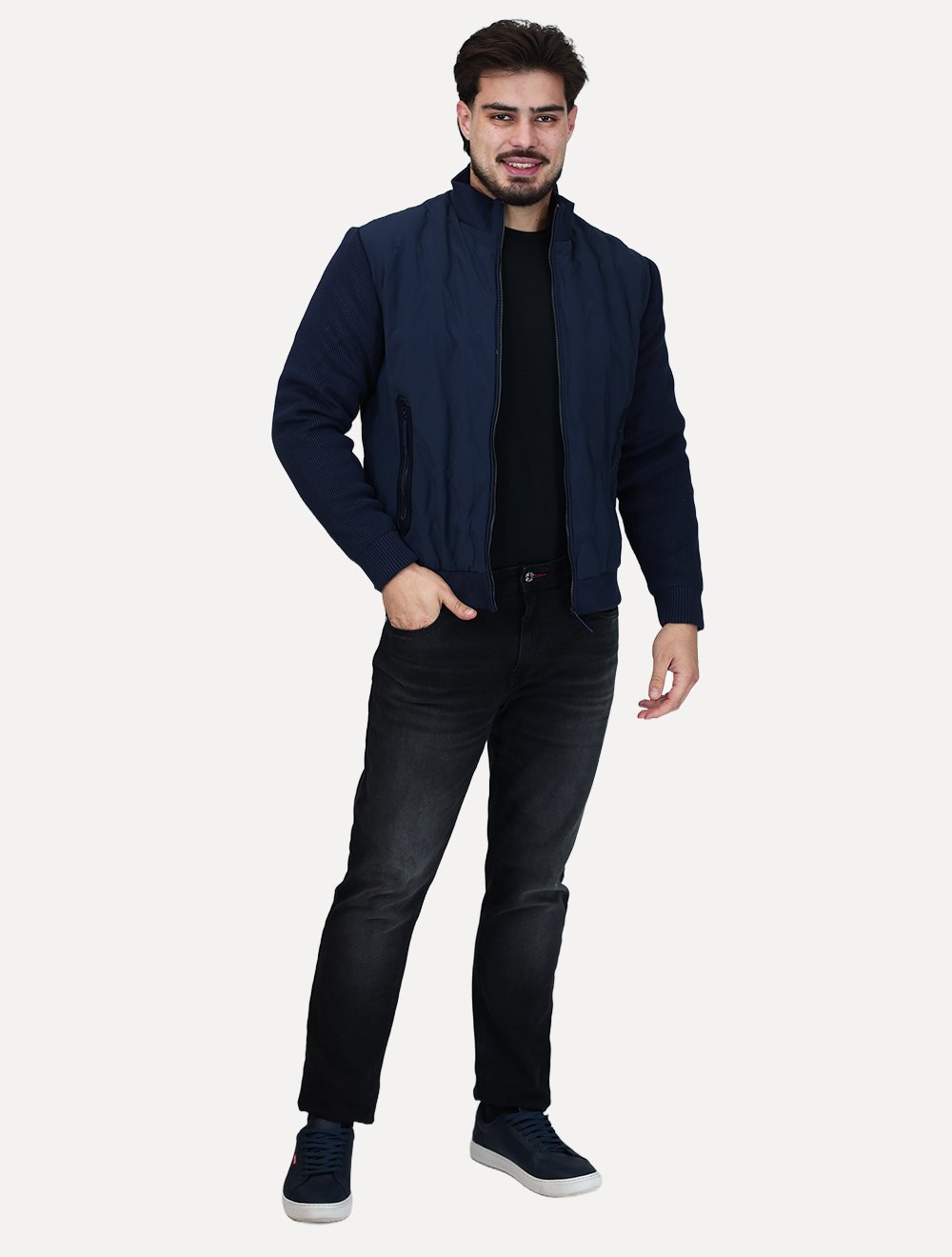 Jaqueta Dixen Masculina Nylon Manga Ribana Pocket Zip Azul Marinho