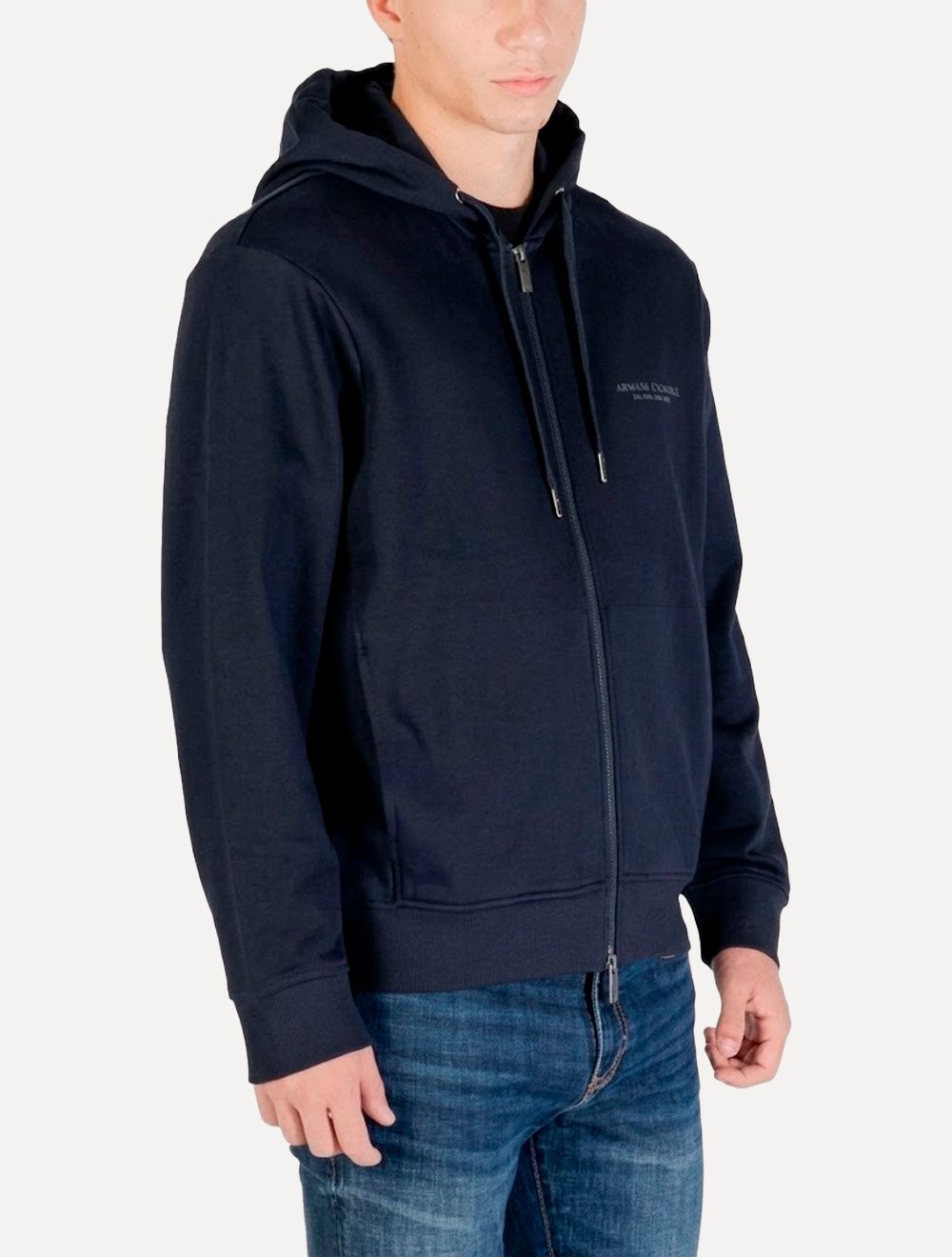 Moletom Armani Exchange Masculino Com Capuz Full Zip Subtle Logo Azul Marinho