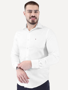 Camisa Tommy Hilfiger Masculina Slim TH Flex Twill Stretch Branco