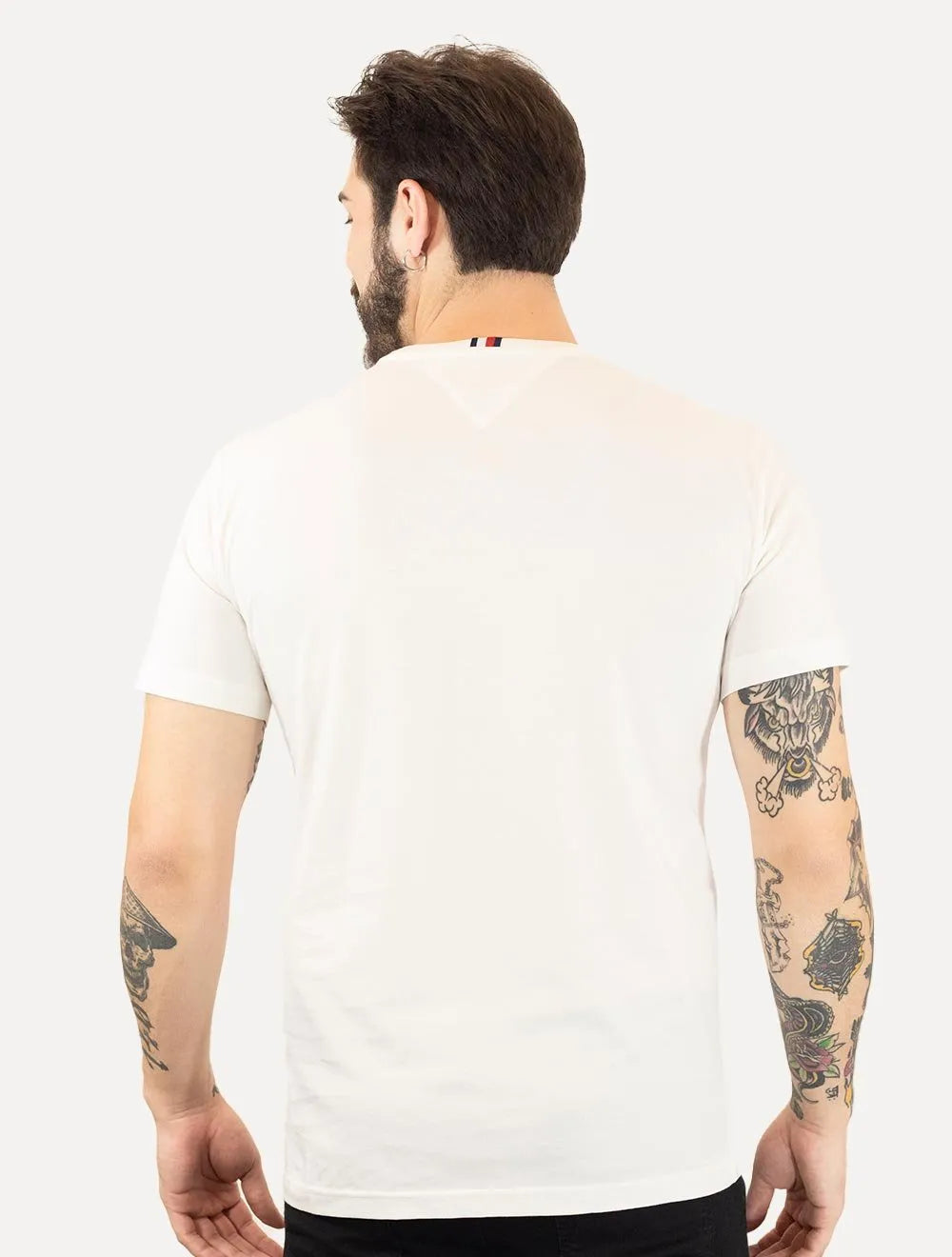 Camiseta Tommy Hilfiger Masculina Regular Global Stripe Branca