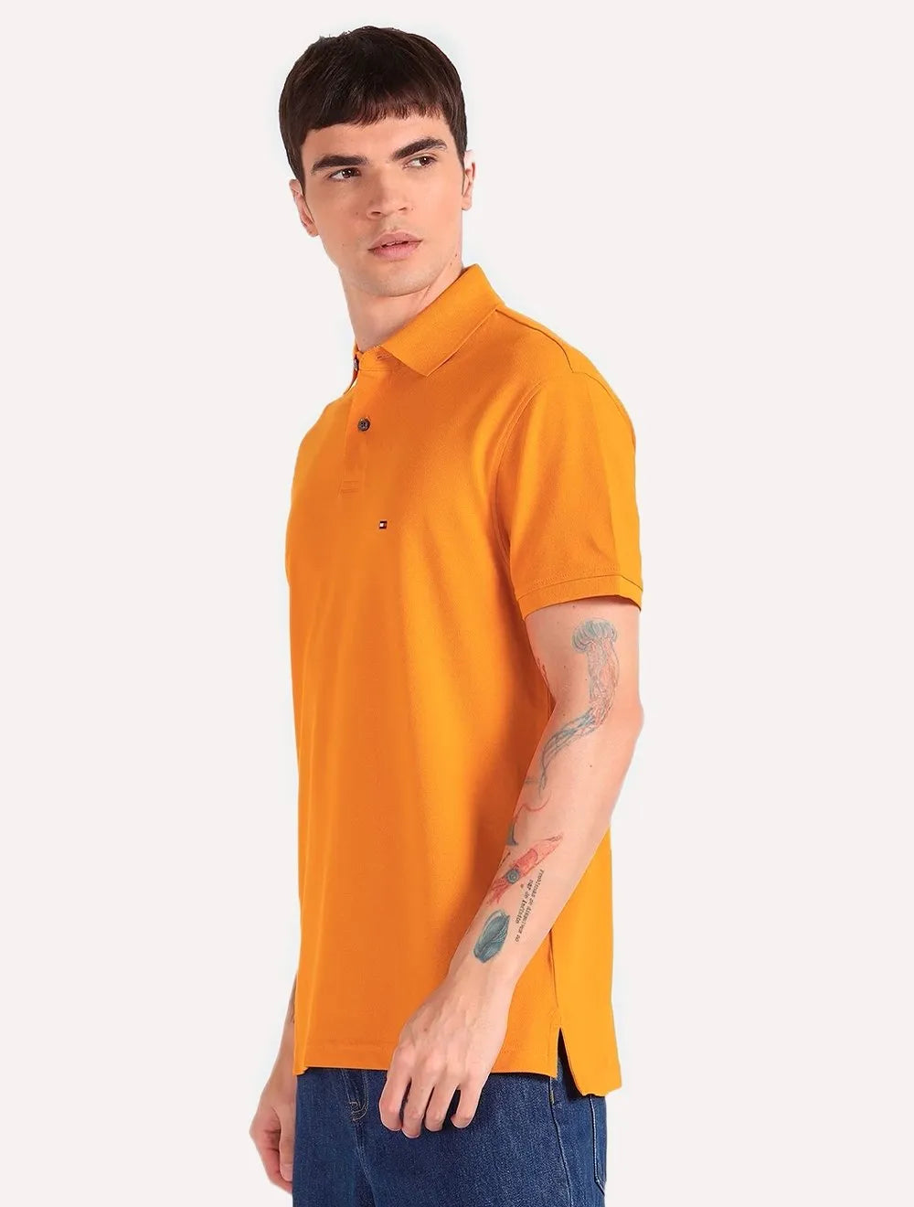 Polo Tommy Hilfiger Masculina Regular Piquet 1985 Laranja Ocre
