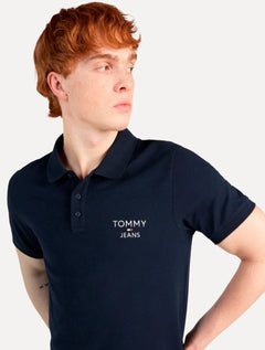 Polo Tommy Jeans Masculina Regular Corp Chest Azul Marinho