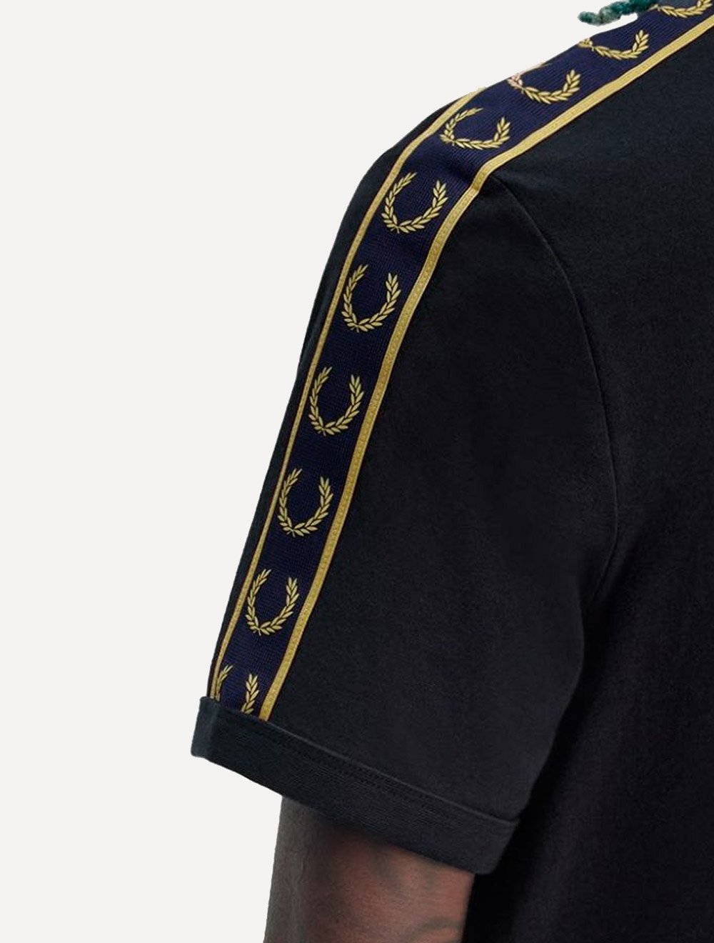Camiseta Fred Perry Masculina Regular Gold Contrast Tape Ringer Azul Marinho