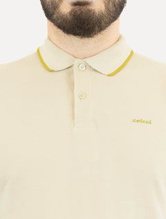 Polo Colcci Masculina Piquet Gold Frisos Simple Logo Areia