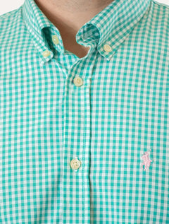 Camisa Ralph Lauren Masculina Slim Fit Stretch Poplin Verde Turquesa