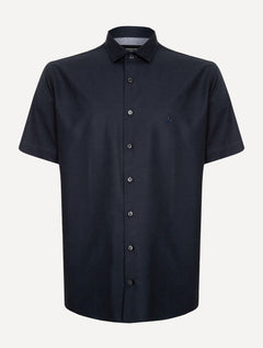 Camisa Dudalina Masculina Manga Curta Comfort Superfine Cotton Lisa Azul Marinho