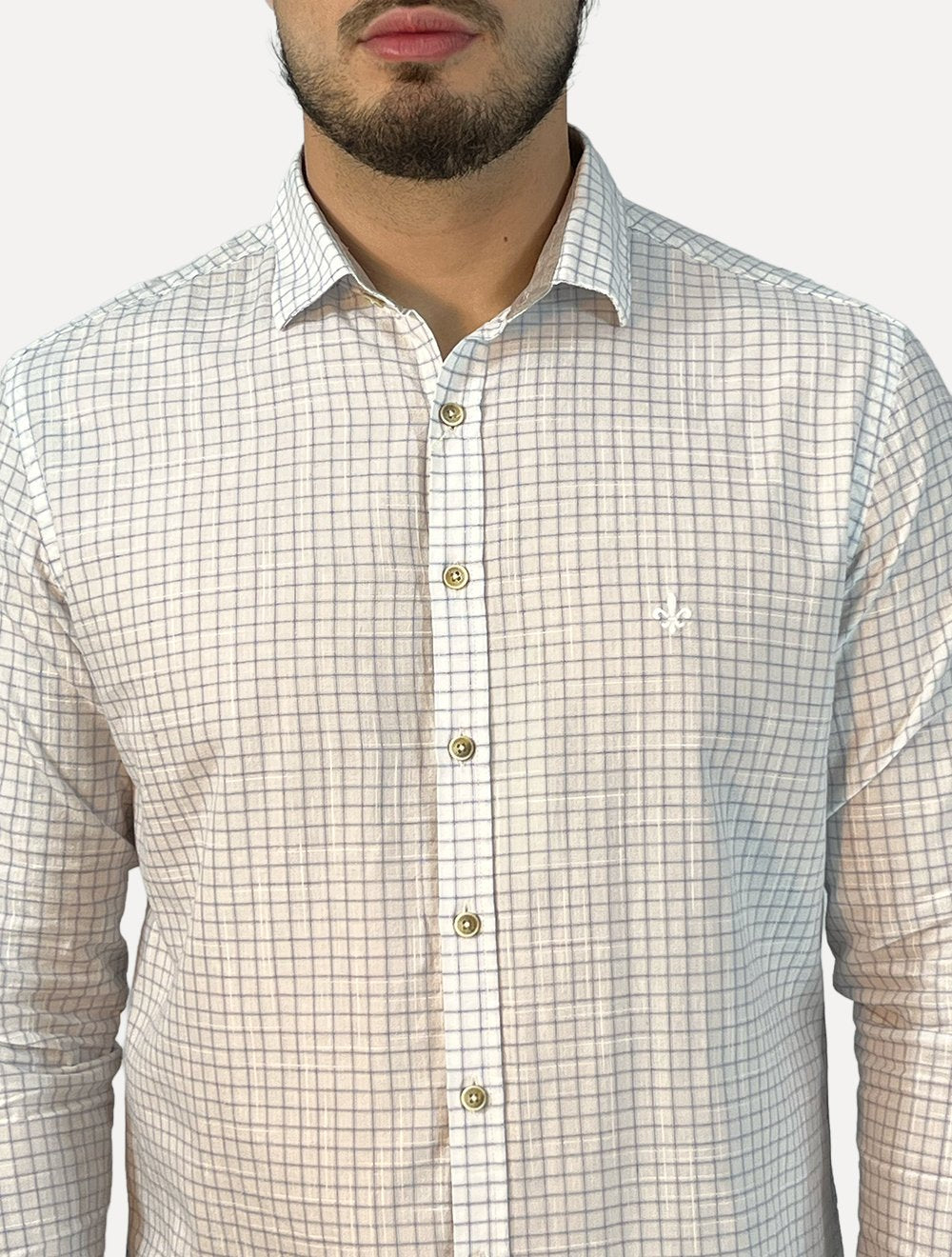 Camisa Dudalina Masculina Slim Slub Cotton Xadrez Branca