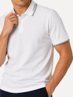 Polo Dudalina Masculina Piquet Jacquard Gola Friso Off White
