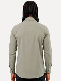 Camisa Aramis Masculina Slim Tricoline Liso Stretch Cáqui Escuro
