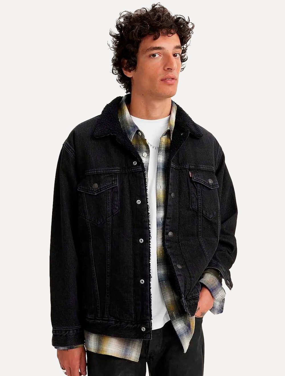 Jaqueta Levis Jeans Masculina Trucker Relaxed Sherpa Preta