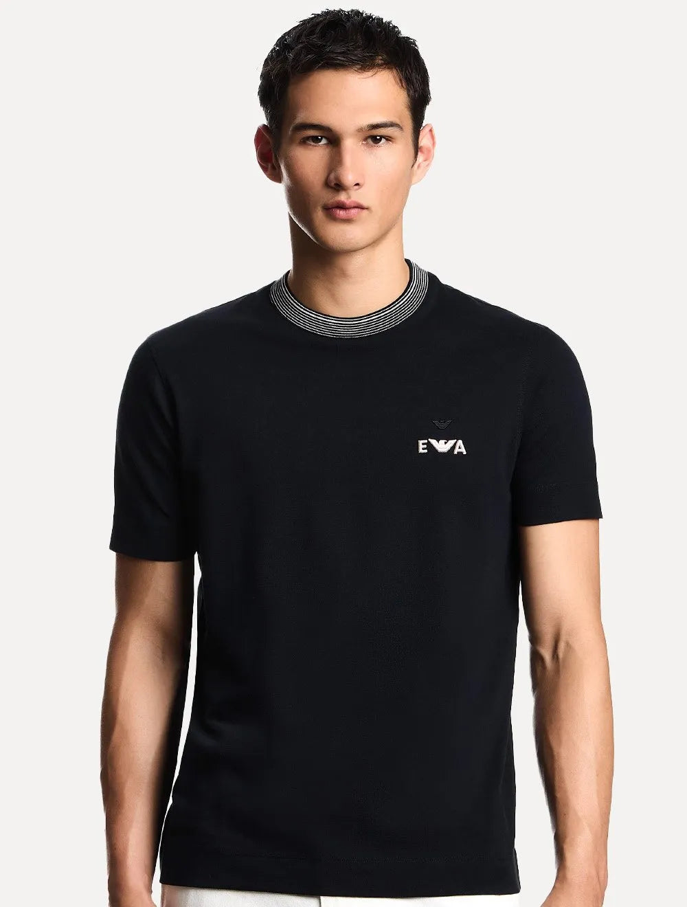 Camiseta Emporio Armani Masculina Pique Light Logo EA Bordado Azul Marinho