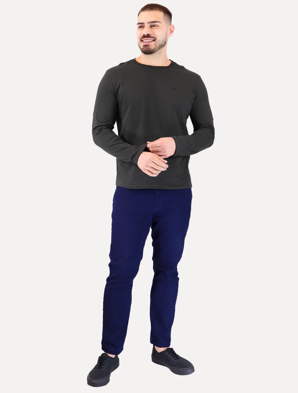 Camiseta Ellus Masculina Manga Longa Cotton Fine Easa Chumbo