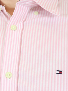 Camisa Tommy Hilfiger Masculina Regular Striped Poplin Rosa Médio
