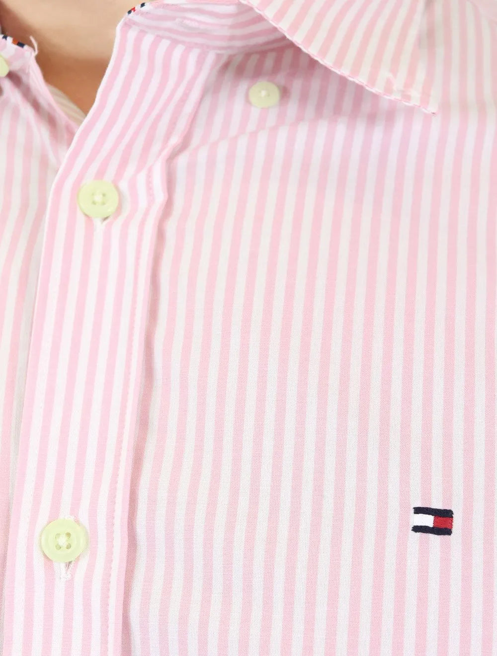 Camisa Tommy Hilfiger Masculina Regular Striped Poplin Rosa Médio