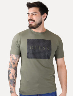 Camiseta Guess Masculina Los Angeles Rubber Logo Block Verde