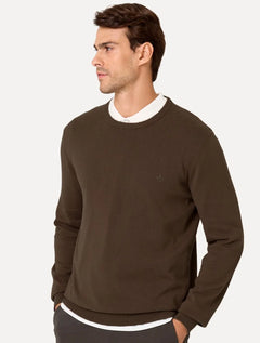 Suéter Dudalina Masculino Tricot Crewneck Basico Marrom Escuro