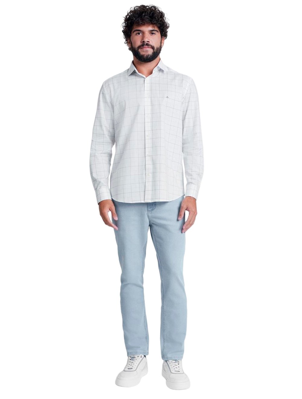 Camisa Aramis Masculina Regular Tricoline Large Xadrez Off-White