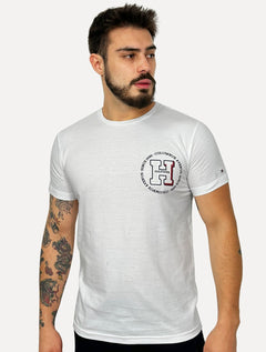 Camiseta Tommy Hilfiger Masculina Columbus H Roundle Logo Branco